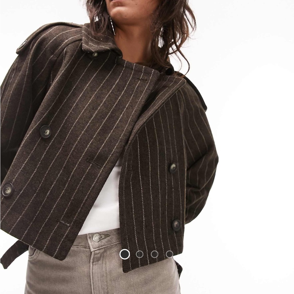 Topshop Cropped Brown Pinstripe Trench Coat